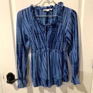 Beautiful Blue Tie Die Blouse by BOSTON PROPER Size XXS. INCREDIBLE Details!